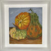 „Натюрморт с тикви“ – маслен пастел върху хартия, 25×25 см, в рамка